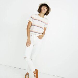 Madewell 9" Mid-Rise Skinny Crop Jeans in Pure White: Knee-Rip Edition Size 27